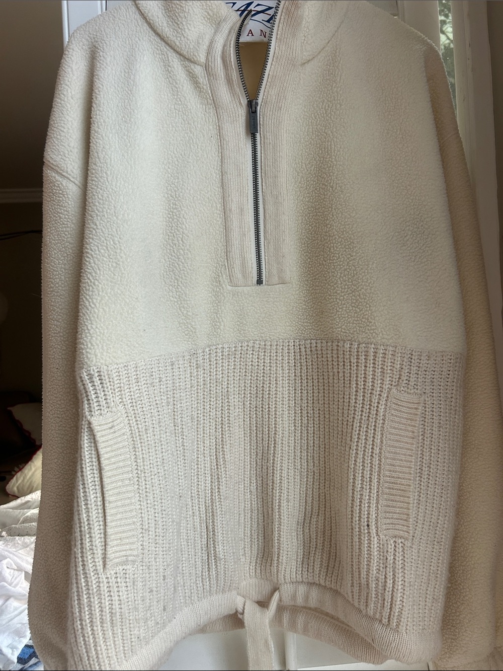 Splendid Cream Half-Zip Sherpa & Rib Knit Pullover S - Picture 3 of 6